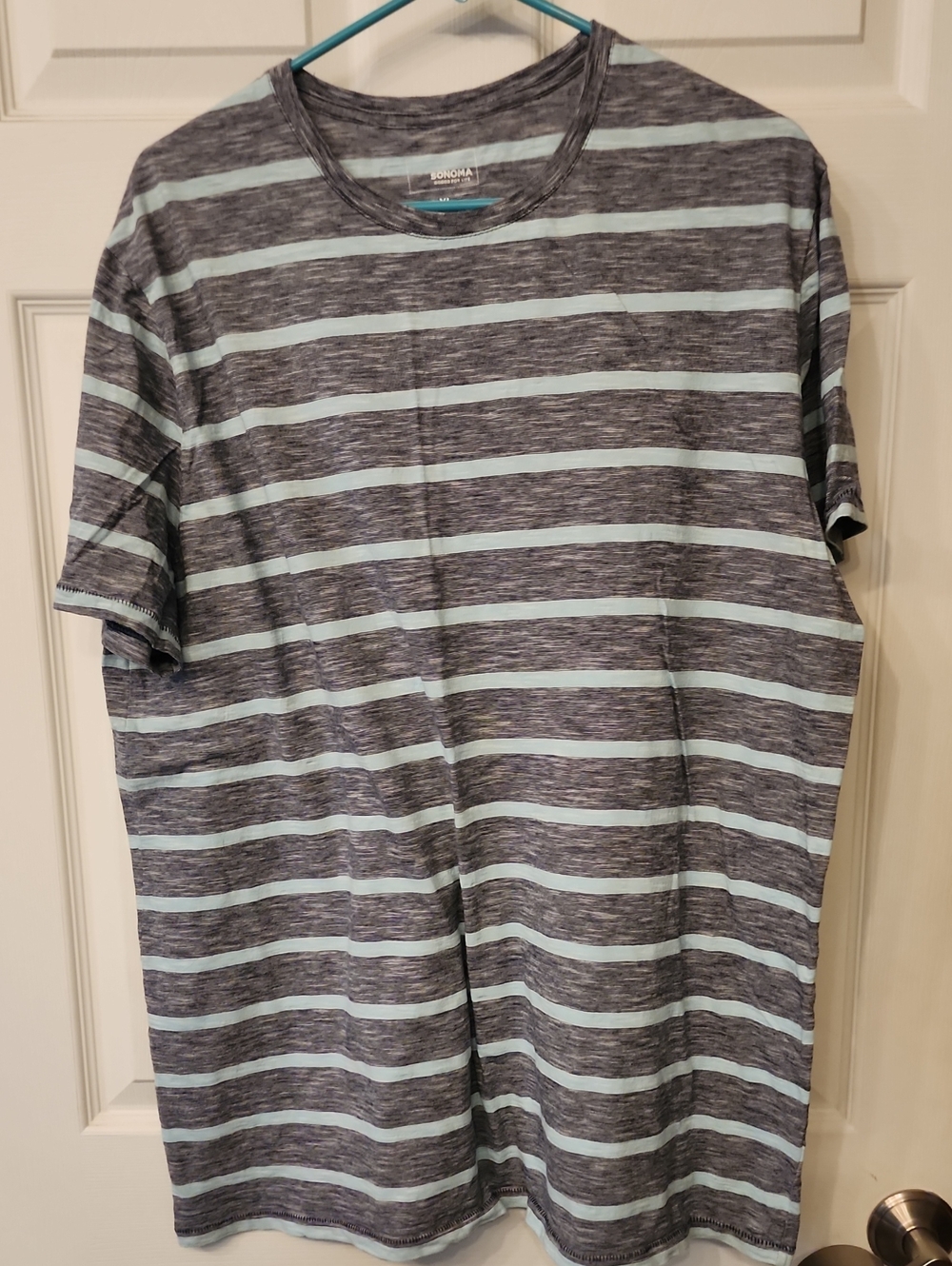 Sonoma Men's Short Sleeve Striped Tee in Gray and Light Blue